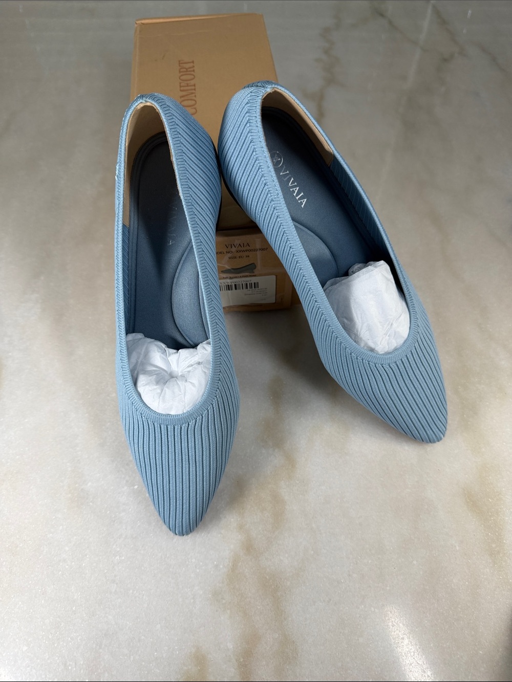 Sky Blue Ribbed Pointed-Toe Flats - Women's Comfort Slip-Ons